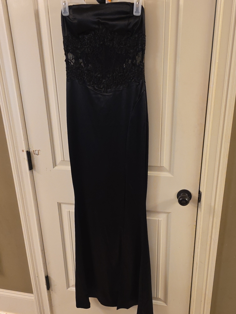 Windsor Black Strapless Lace Bodice Evening Gown